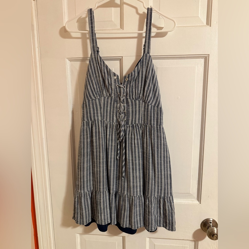 Off Denim and White Striped Dress